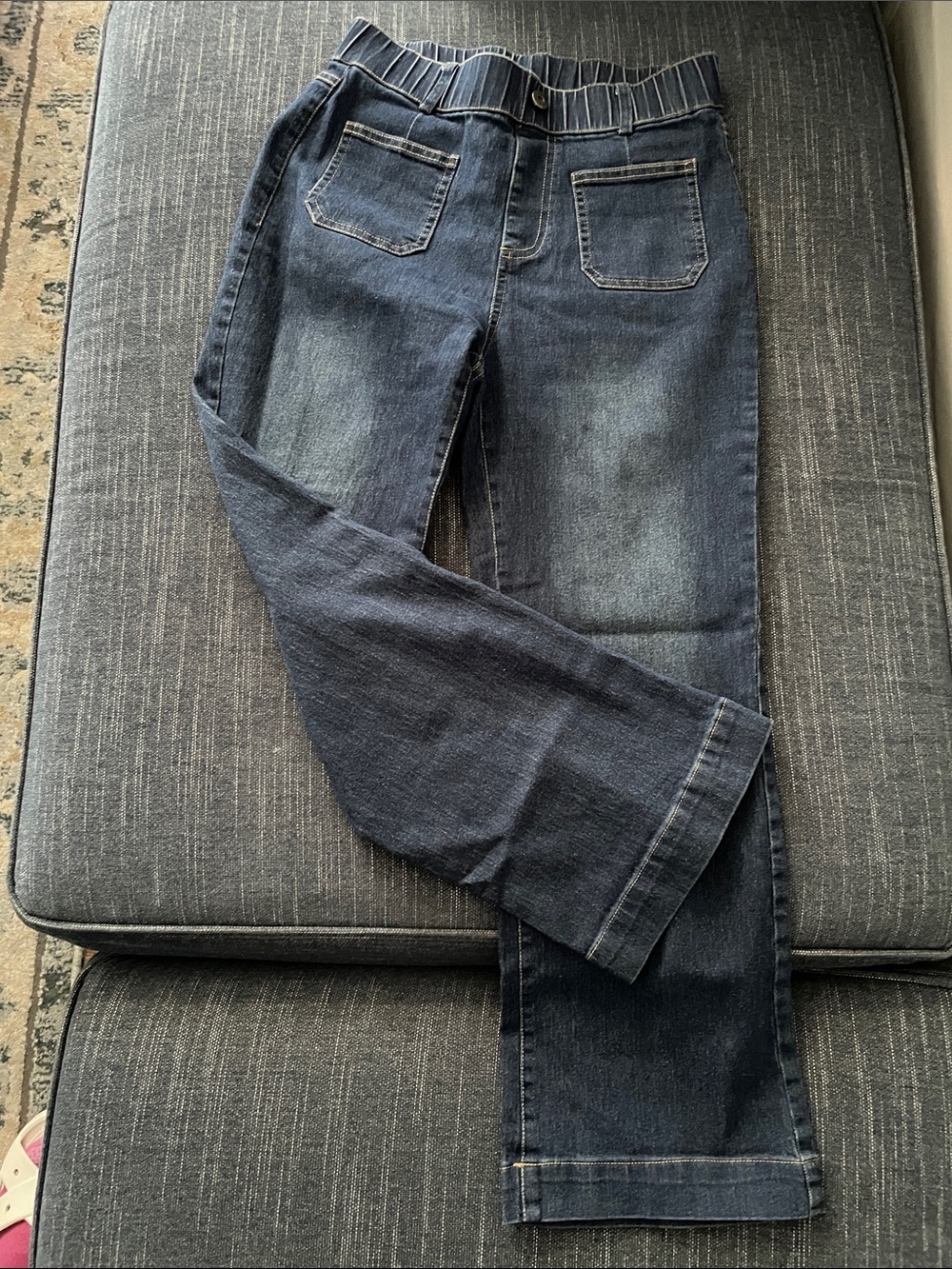 Women's Dark Blue Flare Jeans with Elastic Waist